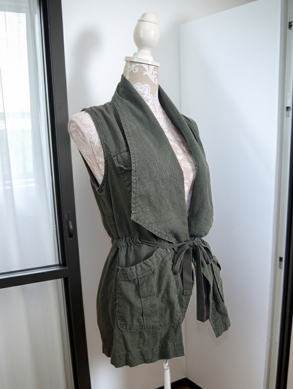 Anthropolgie Sanctuary Olive Green Linen Utility Vest Size S